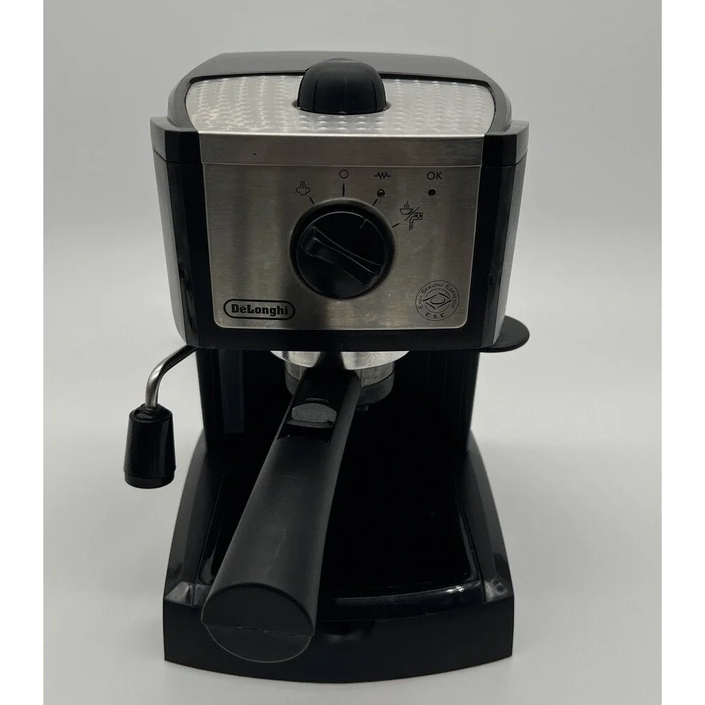 DeLonghi EC155 Espresso Machine Black/Silver Portafilter Filter Frother No Tray